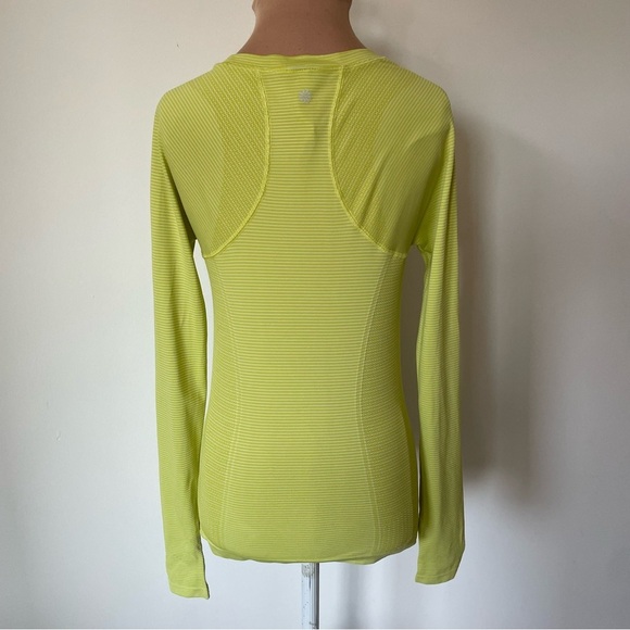 Athleta Momentum Seamless Citron Yellow Mini Stripe Long Sleeve Top 658514 EUC S - Picture 3 of 10